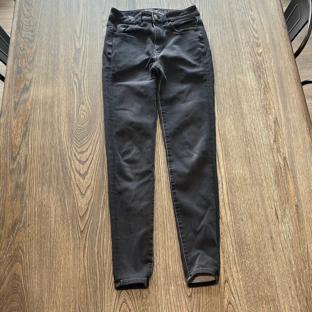 American Eagle Skinny Jeans Super Stretch High Rise Denim Black Size 4 Long